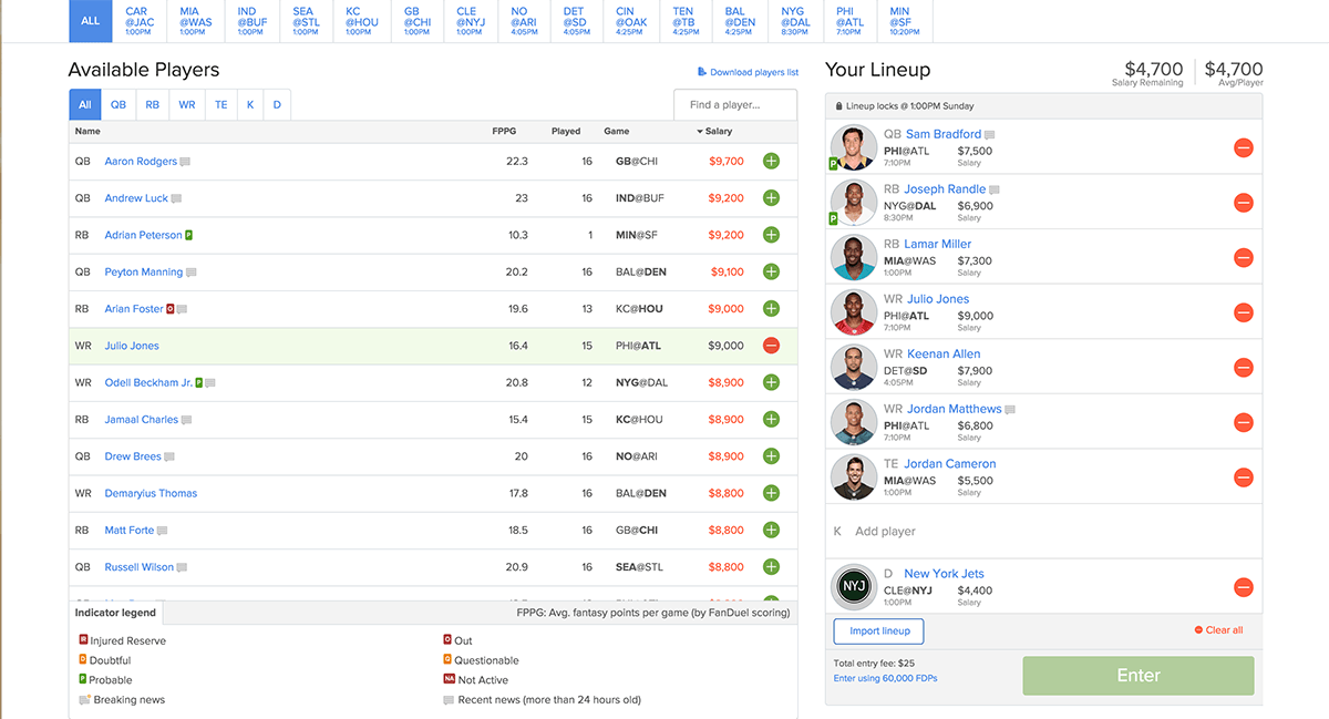 value on fanduel