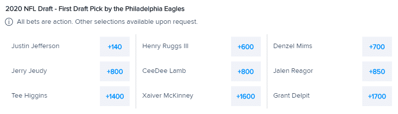 eagles first round pick odds