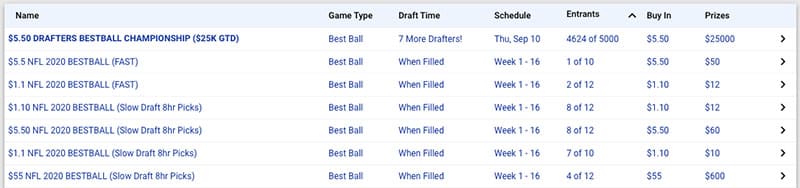 free draft best ball contests