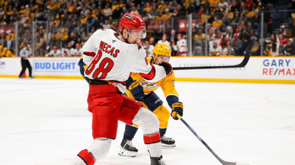Martin Necas and the Carolina Hurricanes take on the New York Rangers