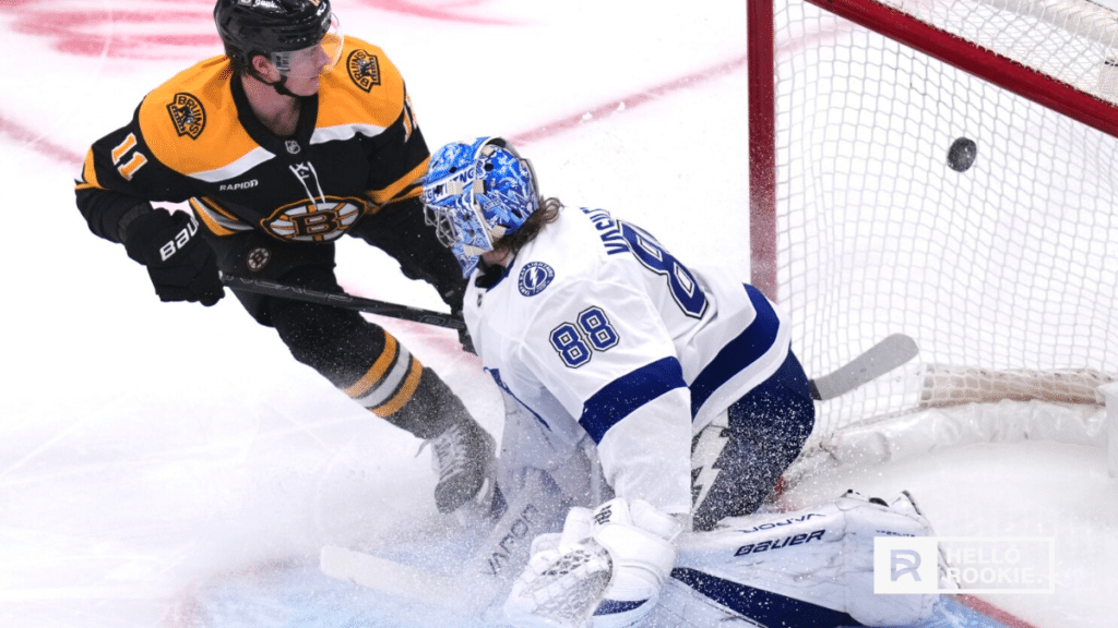 Andrei Vasilevskiy of the Tampa Bay Lightning allows a shootout goal