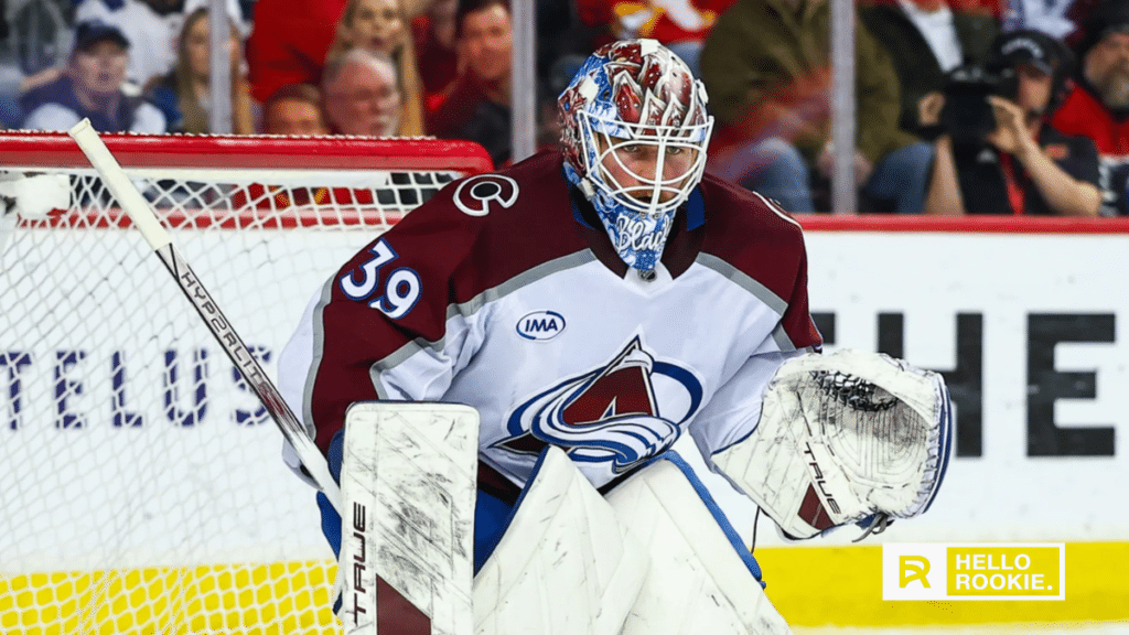 Mackenzie Blackwood of the Colorado Avalanche is in the net