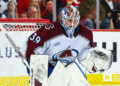Mackenzie Blackwood of the Colorado Avalanche is in the net