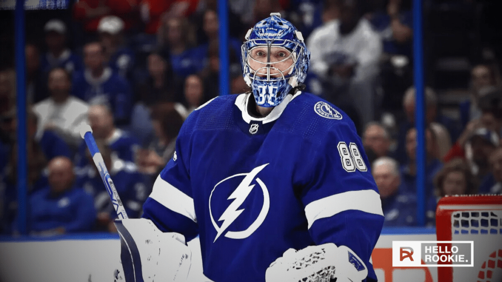 Andrei Vasilevskiy of the Tampa Bay Lightning looks to shut down Utah Hockey Club in their rematch at Amalie Arena.