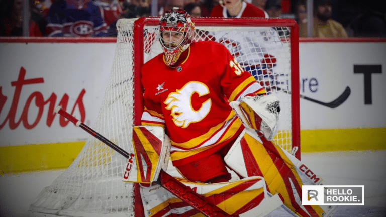 Dustin Wolf defends the net as the Flames take on the Canucks in their final matchup of the season.
