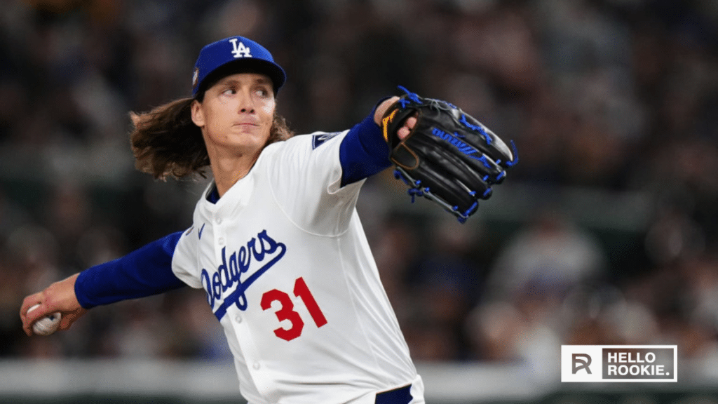Tyler Glasnow of the Los Angeles Dodgers delivers a pitch against the Atlanta Braves in an early-season showdown.