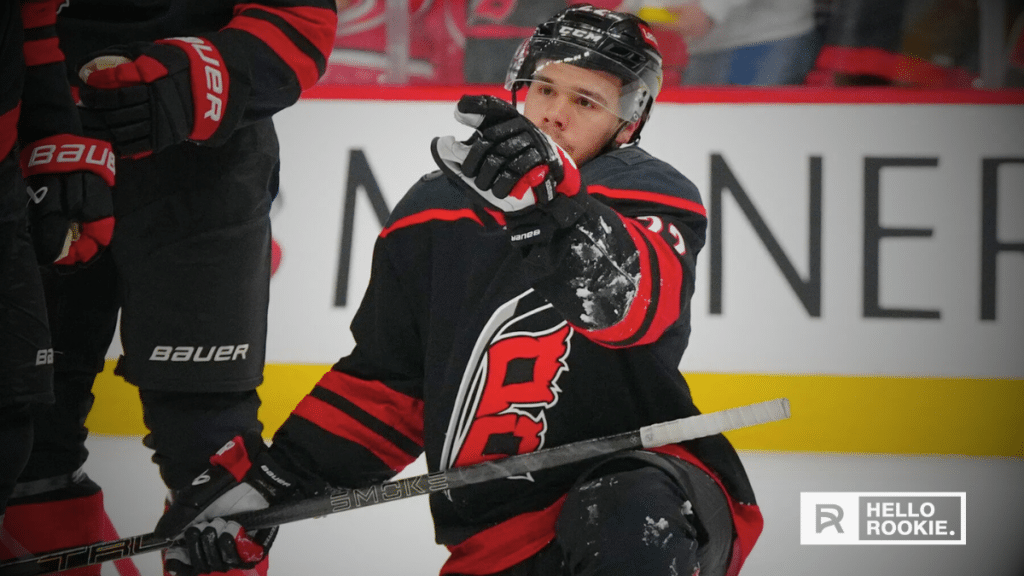 Logan Stankoven of the Carolina Hurricanes is heating up as they face the New Jersey Devils in Game 2.