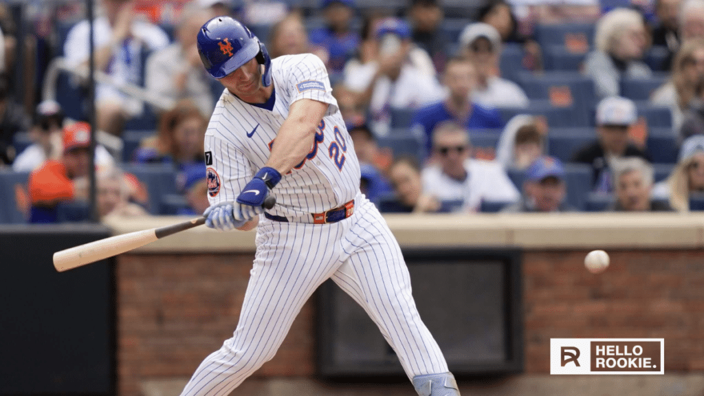 Pete Alonso of the New York Mets is locked in at the plate as they face the Philadelphia Phillies at Citi Field.