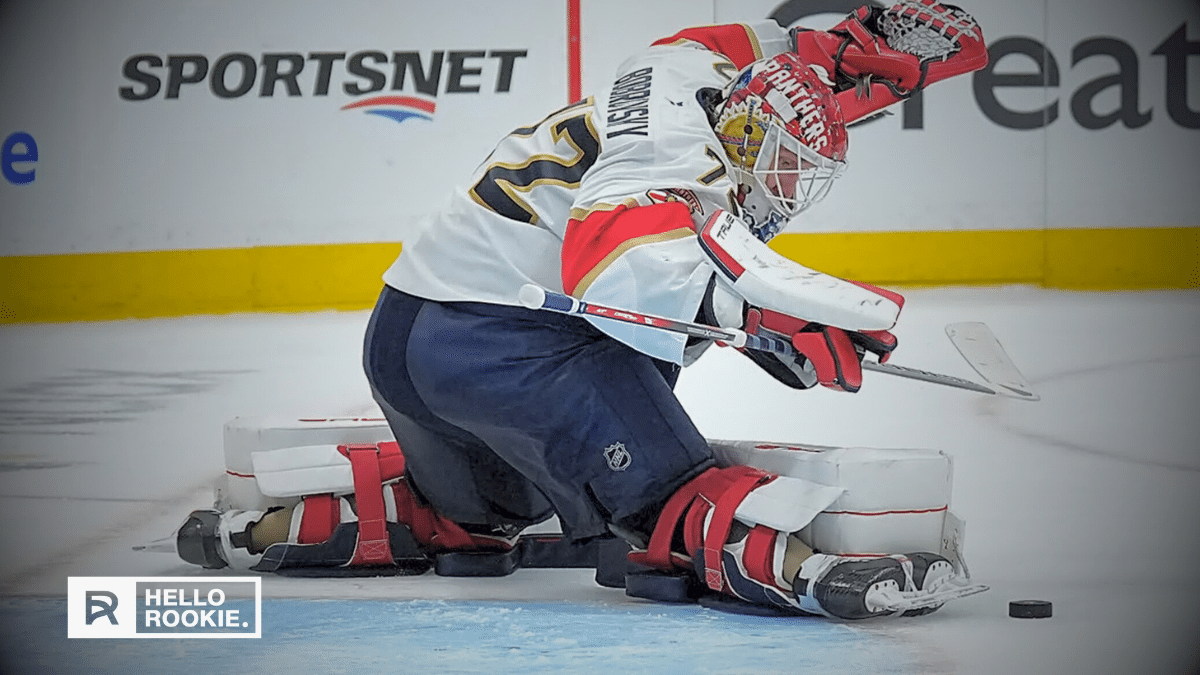 Sergei Bobrovsky of the Florida Panthers defends the net as they look to finish the series against the Toronto Maple Leafs in Game 6.