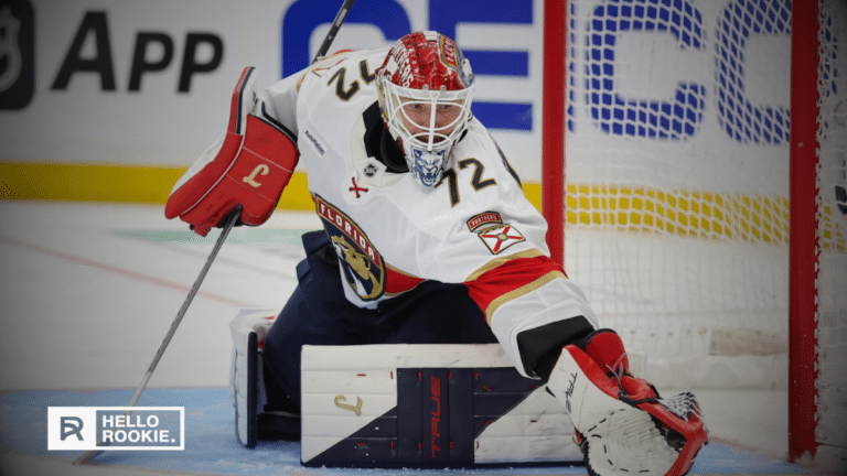 Sergei Bobrovsky of the Florida Panthers stays locked in ahead of Game 1 vs the Toronto Maple Leafs at Scotiabank Arena