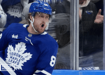 William Nylander of the Toronto Maple Leafs celebrates a goal against the Florida Panthers in Game 2.