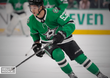 Wyatt Johnston of the Dallas Stars celebrates a goal in Game 5 against the Colorado Avalanche.
