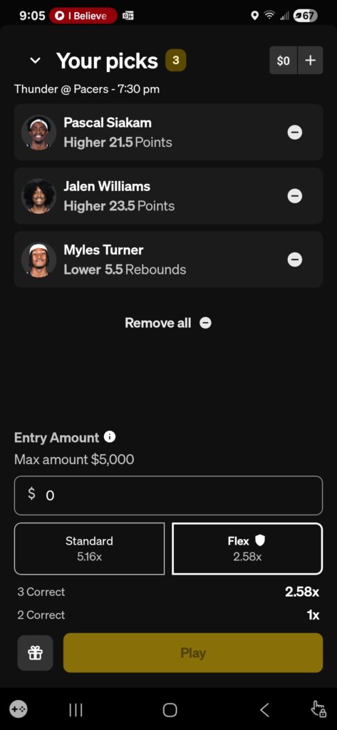 Game 6 Underdog Slip