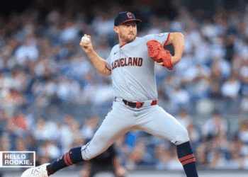 Tanner Bibee of the Cleveland Guardians delivers a pitch against the Toronto Blue Jays at Progressive Field.