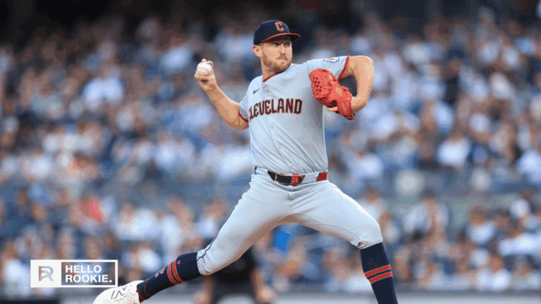 Tanner Bibee of the Cleveland Guardians delivers a pitch against the Toronto Blue Jays at Progressive Field.