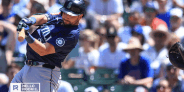 Cal Raleigh of the Seattle Mariners leads MLB in home runs as they face the Yankees at Yankee Stadium.