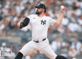 Carlos Rodon of the New York Yankees starts against the Tampa Bay Rays at Steinbrenner Field.