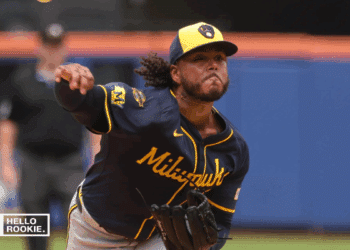 Freddy Peralta of the Milwaukee Brewers takes the mound at Wrigley Field for Game 1 against the Cubs.