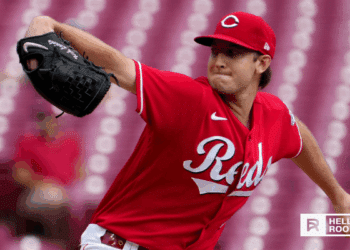 Nick Lodolo of the Cincinnati Reds takes the mound against the Los Angeles Dodgers at Dodger Stadium.