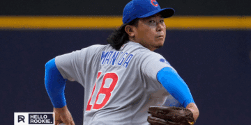 Shota Imanaga of the Chicago Cubs takes the mound at Wrigley Field against the Milwaukee Brewers.