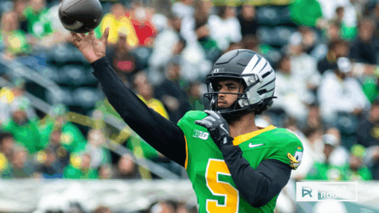 Dante Moore of the Oregon Ducks leads the offense at home against the Oregon State Beavers.