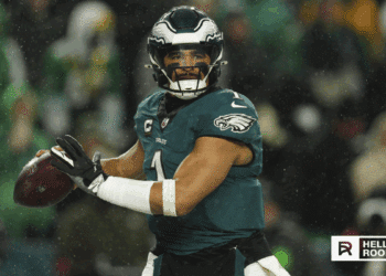 Jalen Hurts of the Philadelphia Eagles leads the offense against the Dallas Cowboys in the 2025 NFL Kickoff Game at Lincoln Financial Field.
