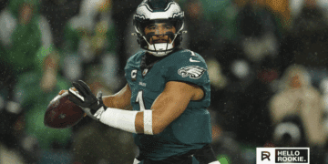 Jalen Hurts of the Philadelphia Eagles leads the offense against the Dallas Cowboys in the 2025 NFL Kickoff Game at Lincoln Financial Field.