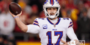 Josh Allen of the Buffalo Bills looks to attack the Ravens’ secondary in the Sunday Night Football opener at Highmark Stadium.