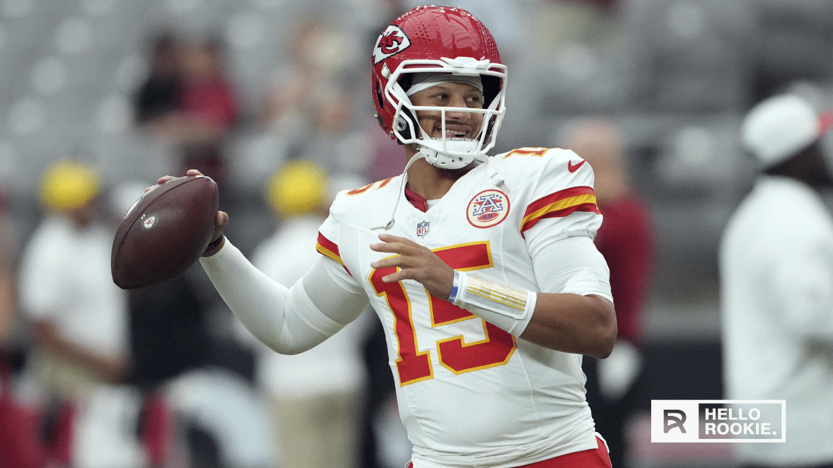 Patrick Mahomes of the Kansas City Chiefs drops back to pass against the Philadelphia Eagles at Arrowhead Stadium.