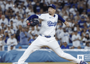 Blake Snell of the Los Angeles Dodgers starts Game 1 of the World Series vs the Toronto Blue Jays at Rogers Centre.