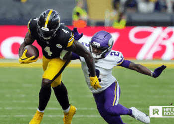 DK Metcalf of the Steelers celebrates a touchdown as Pittsburgh visits the Bengals in Week 7 Thursday Night Football.
