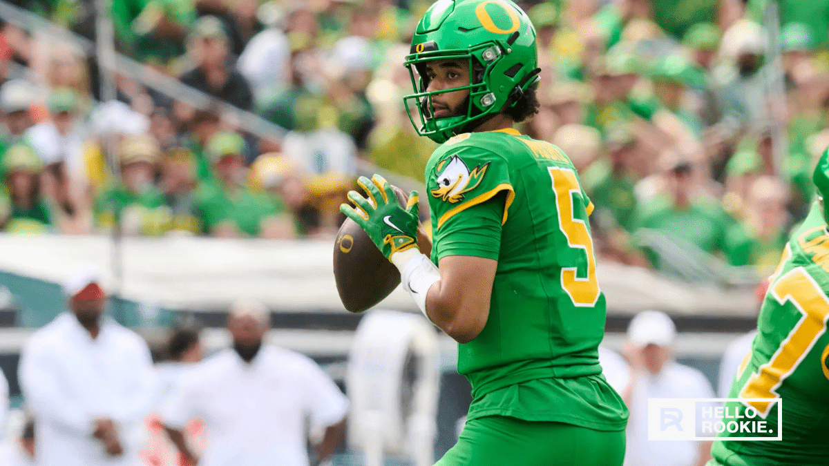 Dante Moore of the Oregon Ducks looks to extend their home winning streak against the Indiana Hoosiers in Eugene.