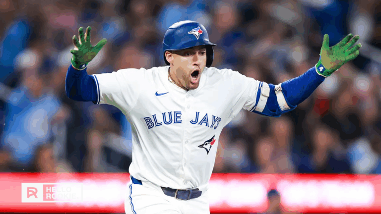 George Springer of the Toronto Blue Jays steps up to the plate in Game 7 against the Seattle Mariners at Rogers Centre.