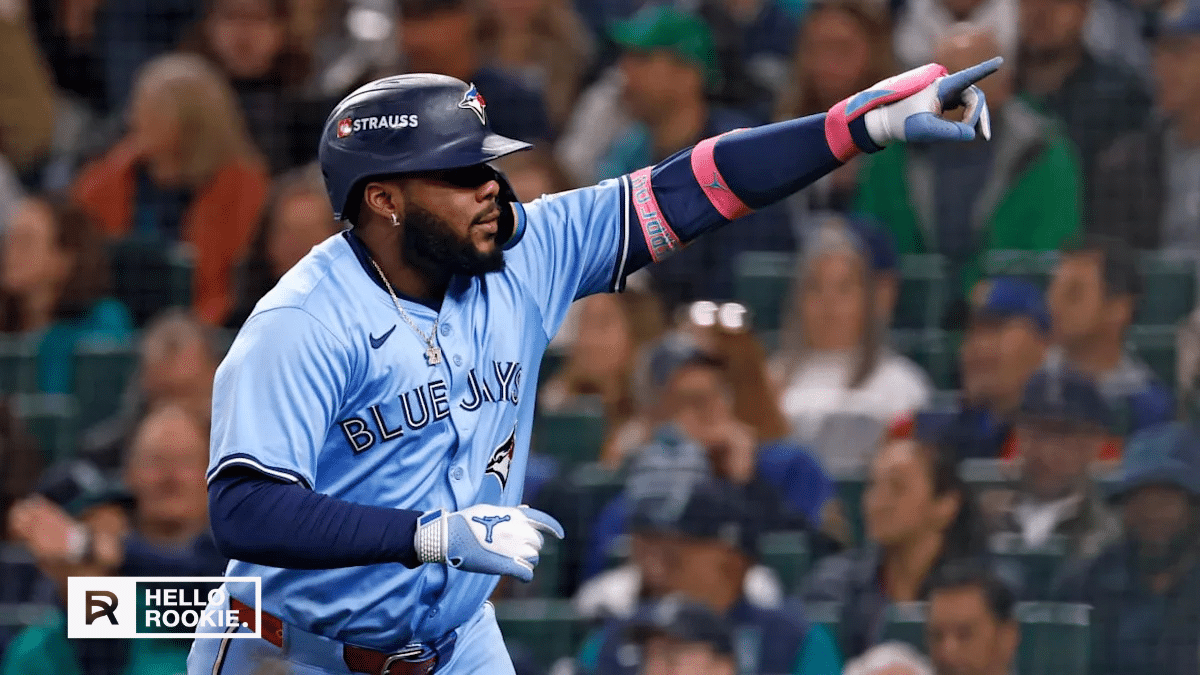 Vladimir Guerrero Jr. of the Toronto Blue Jays steps up to the plate as they battle the Seattle Mariners in ALCS Game 4.