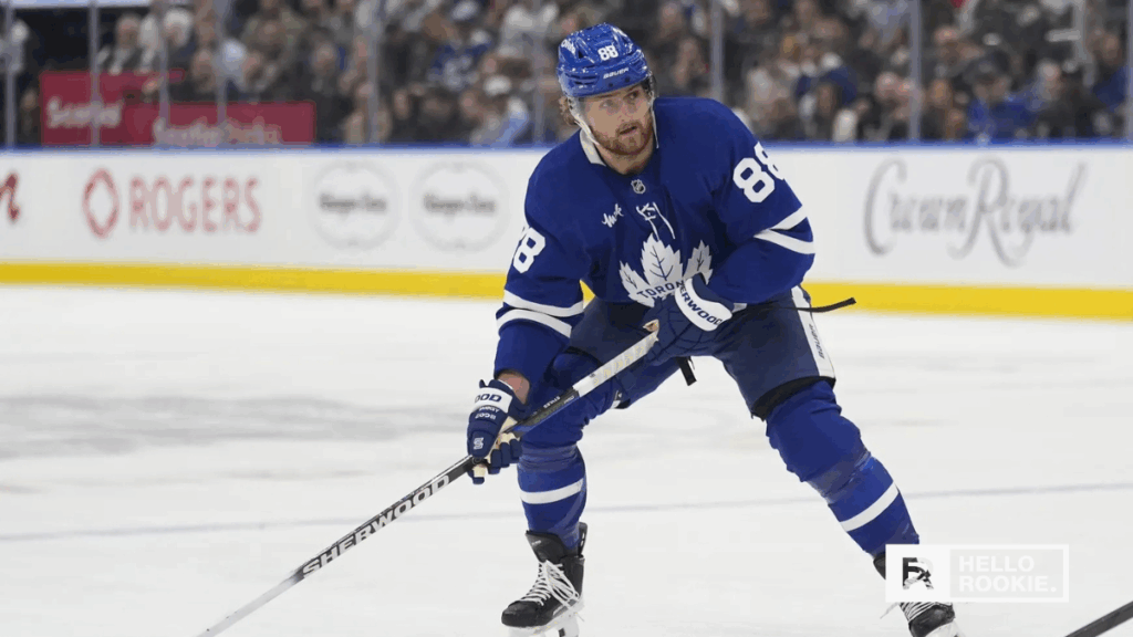 William Nylander of the Toronto Maple Leafs skates during their matchup against the Columbus Blue Jackets at Nationwide Arena.