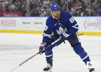 William Nylander of the Toronto Maple Leafs skates during their matchup against the Columbus Blue Jackets at Nationwide Arena.
