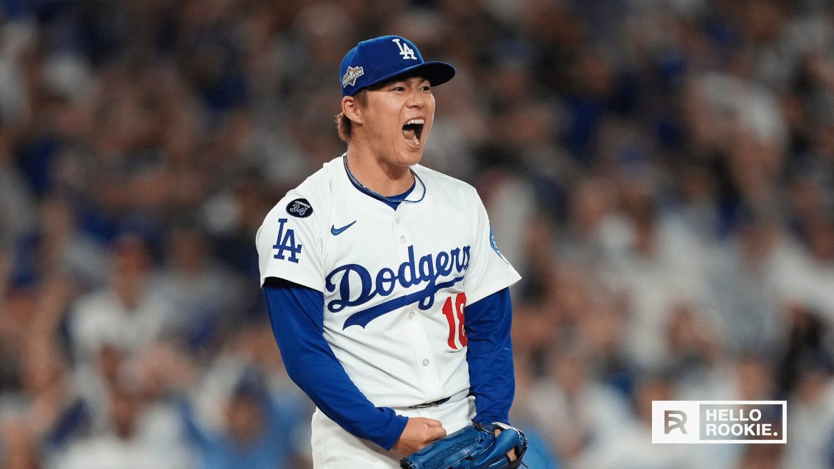 Yoshinobu Yamamoto of the Los Angeles Dodgers takes the mound against the Milwaukee Brewers in NLCS Game 2 at American Family Field.