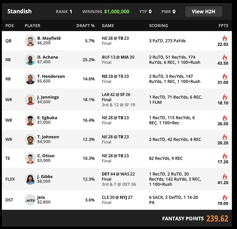 DraftKings Week 10 Winner