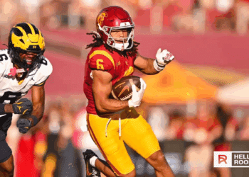 Makai Lemon of USC lines up against Oregon's top-ranked pass defense at Autzen Stadium.