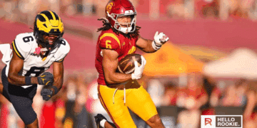 Makai Lemon of USC lines up against Oregon's top-ranked pass defense at Autzen Stadium.
