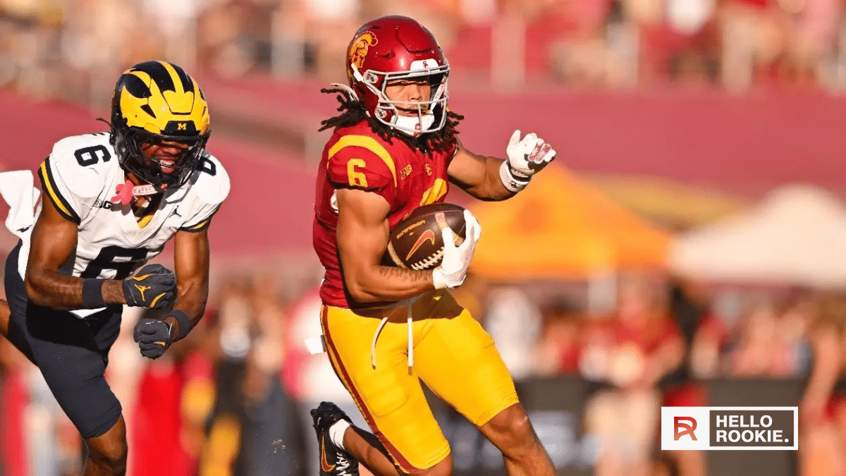 Makai Lemon of USC lines up against Oregon's top-ranked pass defense at Autzen Stadium.