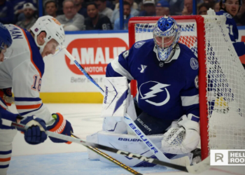 Andrei Vasilevskiy defends the crease as the Tampa Bay Lightning face off against the Florida Panthers.