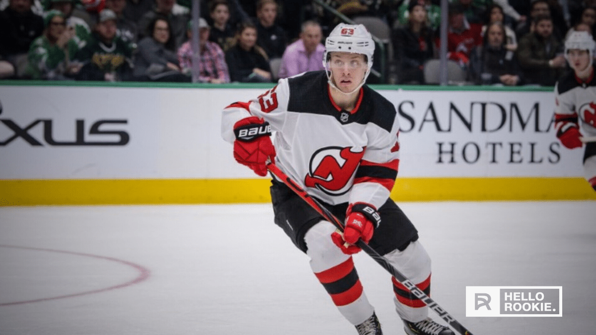 Jesper Bratt of the New Jersey Devils leads the team into Vegas against the Golden Knights at T-Mobile Arena.