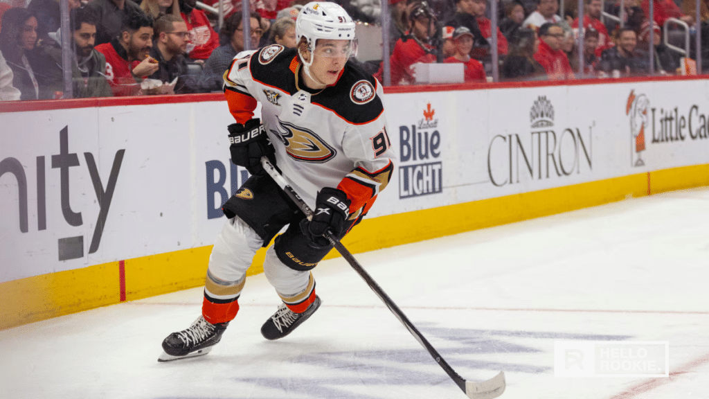 Leo Carlsson of the Anaheim Ducks leads the offense into UBS Arena against the New York Islanders.
