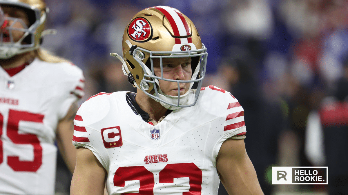 Christian McCaffrey of the 49ers looks to carry the load in their Wild Card game against the Eagles at Lincoln Financial Field.