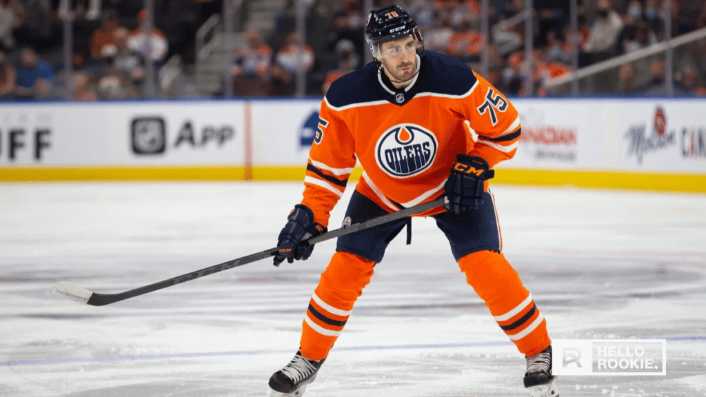 Evan Bouchard of the Edmonton Oilers quarterbacks the power play against the Anaheim Ducks.