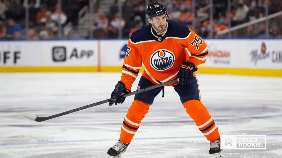 Evan Bouchard of the Edmonton Oilers quarterbacks the power play against the Anaheim Ducks.