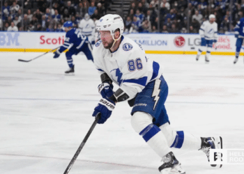 Nikita Kucherov of the Tampa Bay Lightning leads the offense as they host the Utah Mammoth at Amalie Arena.