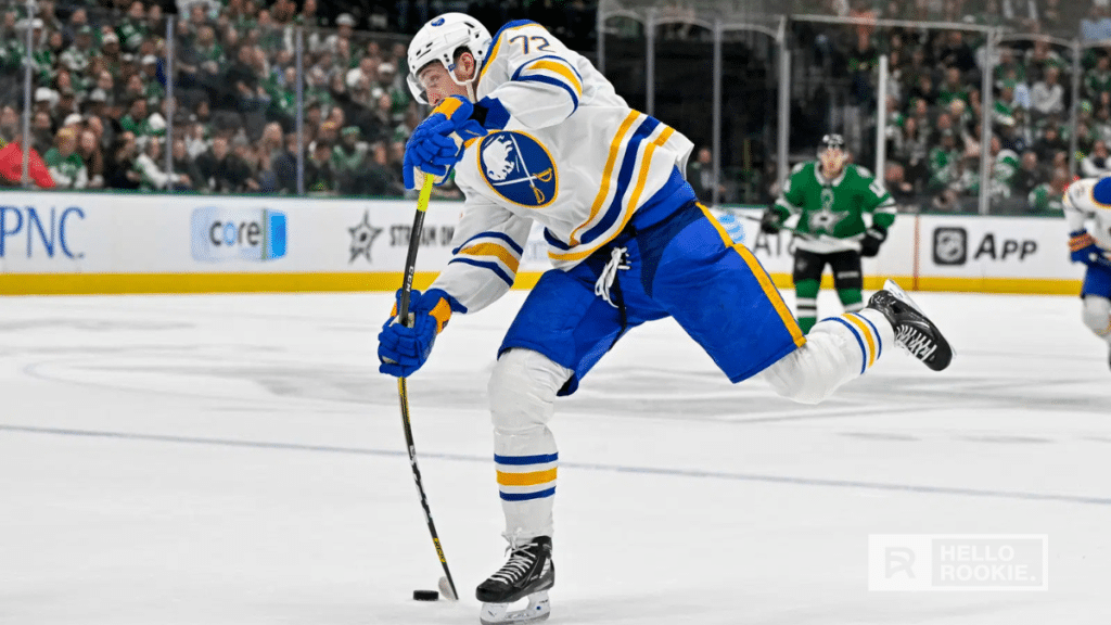 Tage Thompson of the Buffalo Sabres leads the offense as they host the Flyers at KeyBank Center.