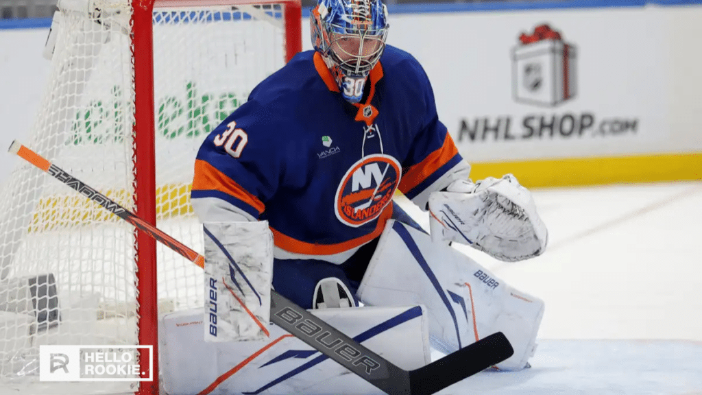 Ilya Sorokin guards the net for the New York Islanders against the Ottawa Senators at Canadian Tire Centre.